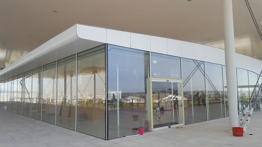 a building with glass walls