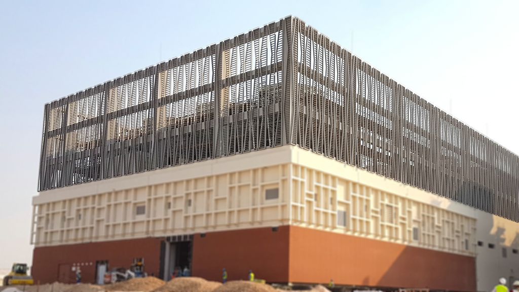 a large building with a large glass front