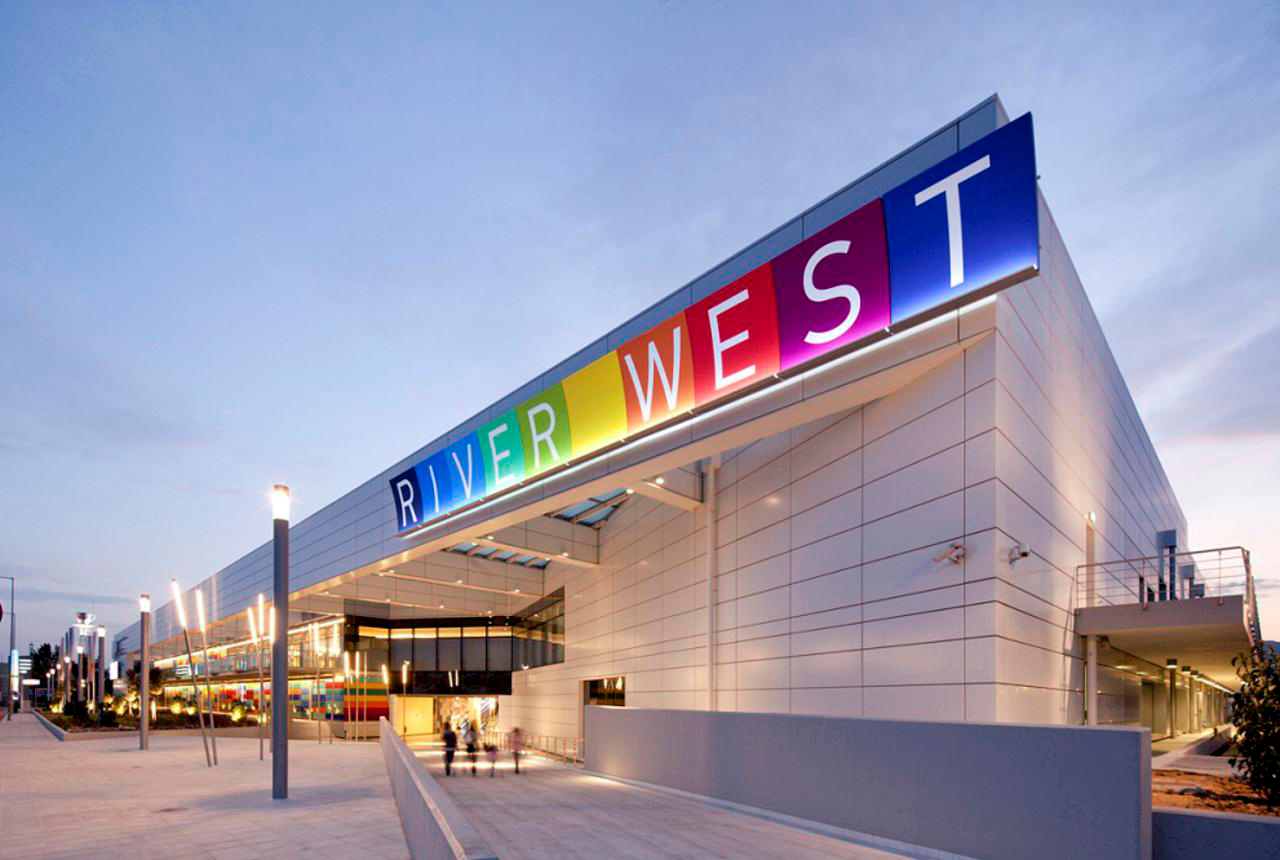 a large building with a sign on it